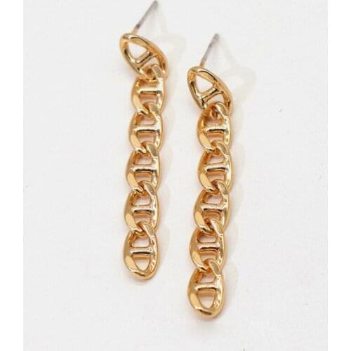 SRCOI Trendy Pig Nose Long Link Chain Tassel Earrings For Ladies Classic Hollow Metal Coffee Bean Geometric Dangle Earrings