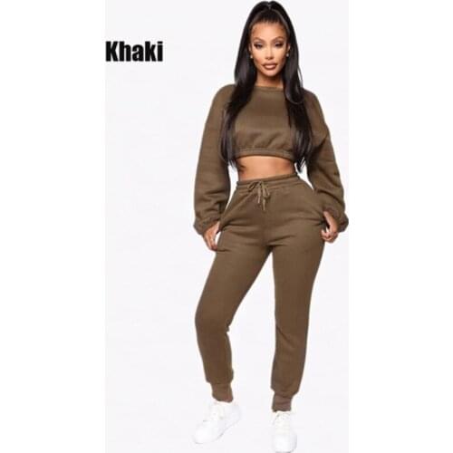 Fashion Fleece Two-piece Casual Long Sleeve Cropped Top + Pants Ladies Set Comfortable 2020 New Spring Autumn Woman Casual Suit