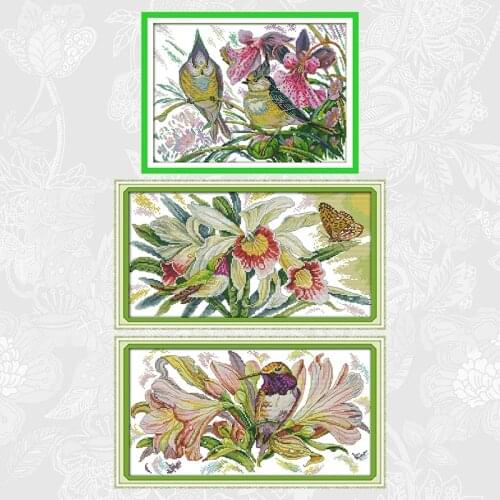 The bird and flower Patterns Count Cross stitch kits Handwork Print Canvas Butterflies over Flowers Embroidery Needlework