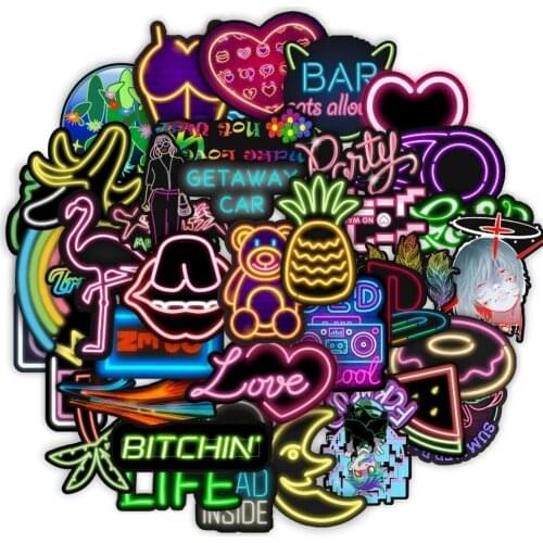 25/50PCS Cartoon Neon Light Graffiti Stickers Car Guitar Motorcycle Luggage Suitcase DIY Classic Toy Decal Sticker for Kid