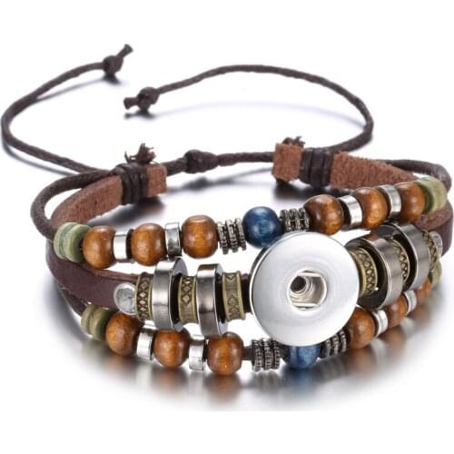 New Snap Jewelry Beaded Braided Leather Snap Button Bracelet Fit 18MM Snap Buttons Jewelry Handmade Friendship Bracelet