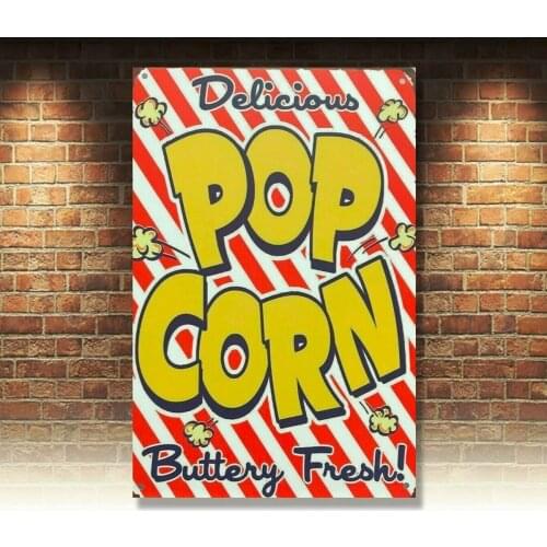 Popcorn Tin Metal Sign,Retro Vintage Metal Tin Sign Garage Plates Pub Wall Decor
