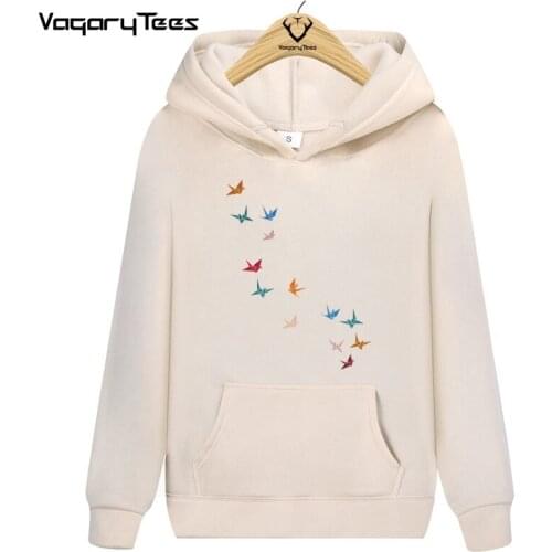 Autumn men Flying Paper Cranes Birds High-quality Casual New Colorful Birds Print Hip Hop Streetwear Hoodie Unisex