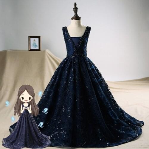 Girls First Communion Dress Girl Wedding Sequins Dresses for Teenage Piano Performance Vestidos Children Pageant Ball Gown