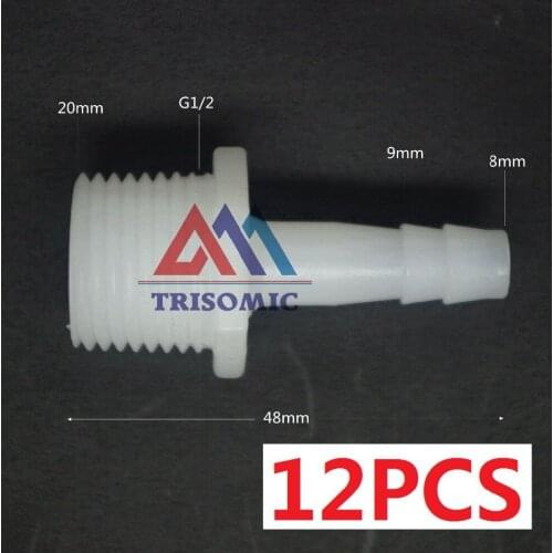 12 pieces 8mm-G1/2 Straight Connector Plastic pipe Fitting Barbed with thread Material PE Joiner Fitting FishTank
