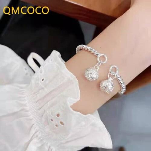 QMCOCO 925 Silver Both Round Bead Bangles Design Vintage Weave Handmade Party Jewelry For Women And Girl Gifts Open Adjustable