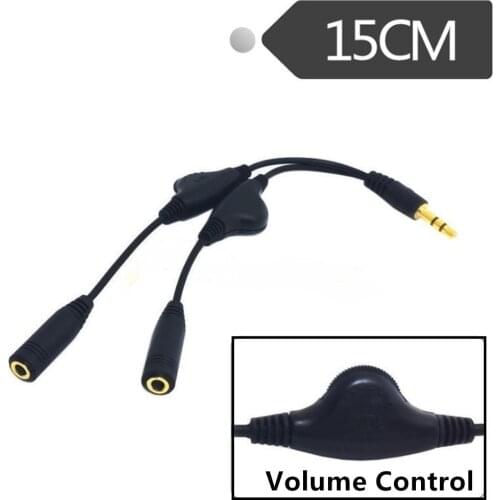 Headphone 3.5mm Male to 2 Female Stereo Audio Splitter Extension Cable with Volume Adjustment Control for Earphone Headset