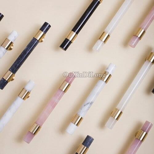 Top Luxury 10PCS European Natural Marble+Brass Cabinet Door Handles Cupboard Wardrobe Drawer Kitchen Cabinet Pulls Handles&Knobs