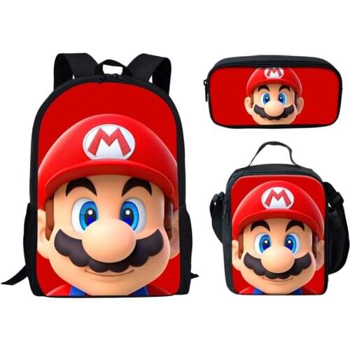 Cool Anime Japan Style 3pcs/Set School Backpack Mario Bros School Bag for Girl Boy Bookbag Junior Teenager Backpack