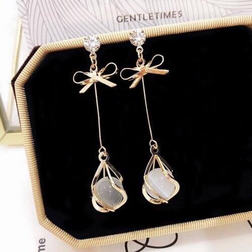BOYULIGE Bowknot Long Drop Earrings For Women Zircon 925 Sterling Silver Korea Elegant Sweet Dangle Earring Bride Jewelry Gifts