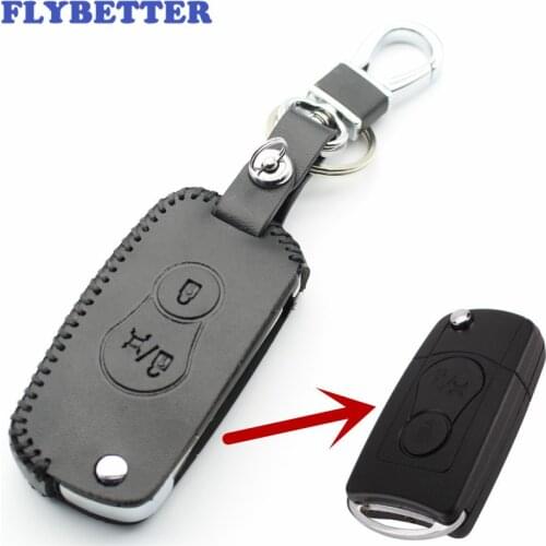 FLYBETTER Genuine Leather 2Button Folding Key Case Cover For Ssangyong Actyon/SUV/Kyron/Rexton L2227