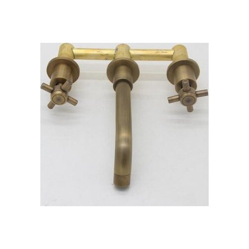 Basin Faucets Wall Mounted Brass Bathroom Sink Basin Mixer Tap Faucet 3 Pcs Black Faucet Dual Handle Sink Mixer Taps