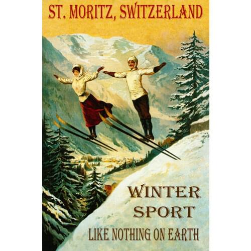 ST. MORITZ SWITZERLAND SKI JUMPING LIKE NOTHING ON EARTH VINTAGE Art Film Print Silk Poster Home Wall Decor 24x36inch