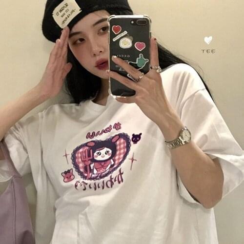 2021 Japanese Harajuku fun little devil cartoon print all-match short-sleeved T-shirt new loose version T-shirt college style