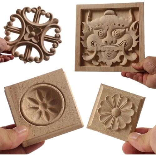 WMQE Exquisite Vintage Customized Wood Applique Onlay Wood Craft Floral Round Wooden Accessories Decoration Decal Corner Window