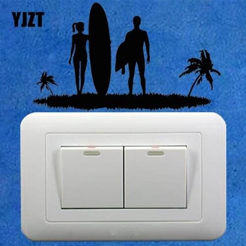 YJZT Surfing Wall Stickers Beach Sports Couple Island Vacations Relax Switch Decal Vinyl 8SS-2428
