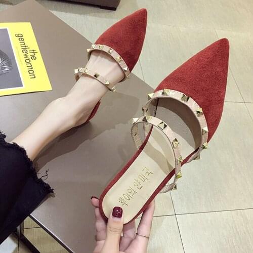 Womens Shoes Slippers Outdoor 2020 New Spring Pointed Studs Thick Heel Mules