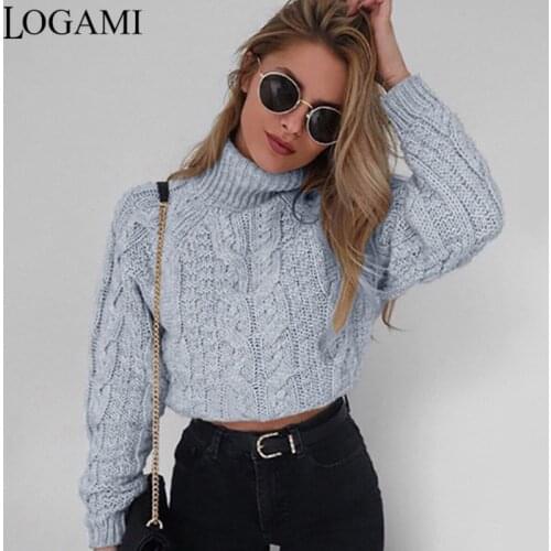 LOGAMI Turtleneck Womens Sweaters 2018 Winter Autumn Crop Top Women Short Sweaters And Pullovers