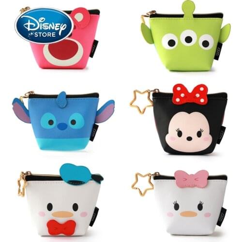 Disney Women Cartoon Minnie Mouse Wallets Stitch Pocket Purse Card Wallet Lady Fashion PU Leather Zipper Coin Burse Money Bag