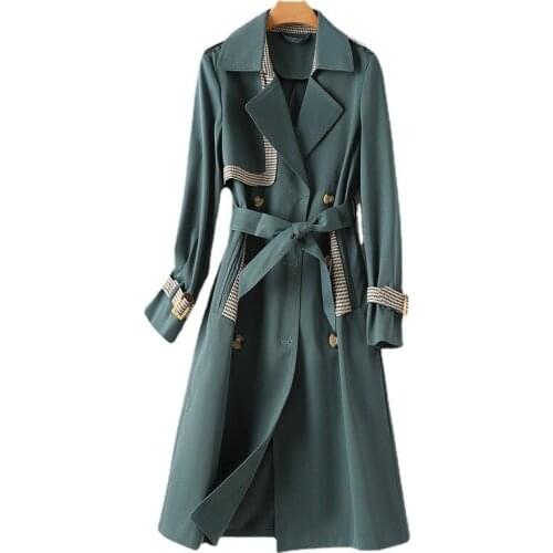 Luxury Spring Autumn Women Trench Coat Double Breasted Patchwork With Belt Female Slim Long Trench Coats Outerwear HC8