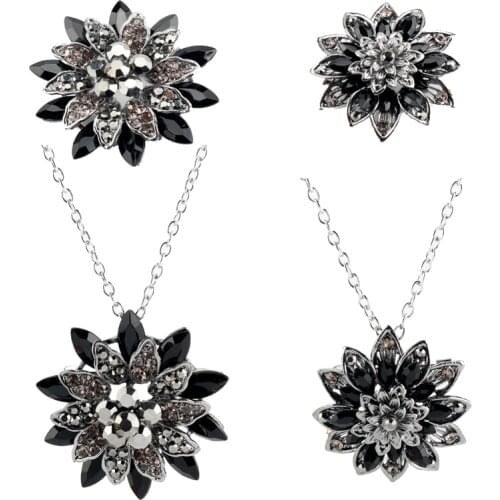 Full Rhinestone Necklace Jewelry Cute Black Dahlia Pendant Necklaces For Women Girls Cosplay Costume Prop Gifts Accessories