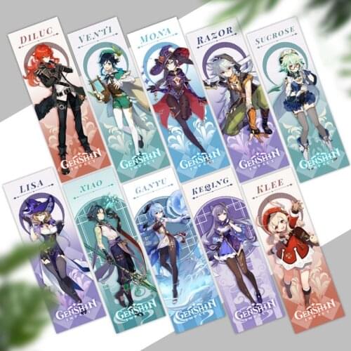 10Pcs/Set Anime Genshin Impact Animation Bookmarks Book Marks Holder Stationery Gift