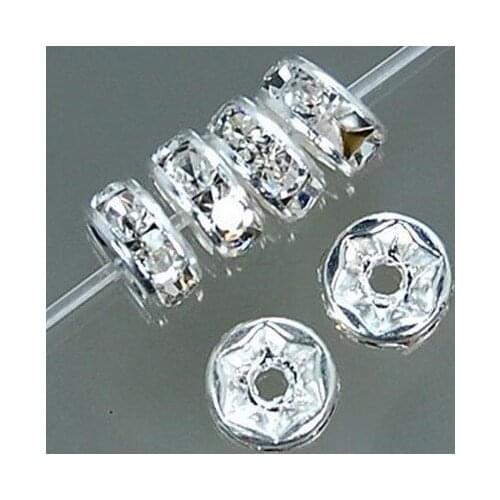 8MM fg23 Spacer Metal Silver Plated Rondelle Rhinestone Loose Beads For Best DIY Jewelry Making bead fit Bracelet crystal