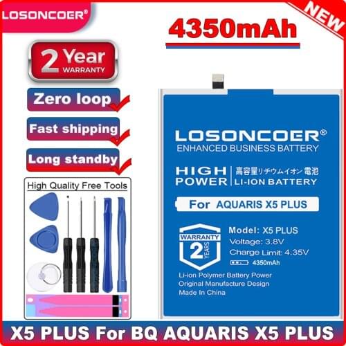 LOSONCOER 4350mAh X5 PLUS Latest Production Good Quality Battery For BQ AQUARIS X5 PLUS Phone Batteries +Tools