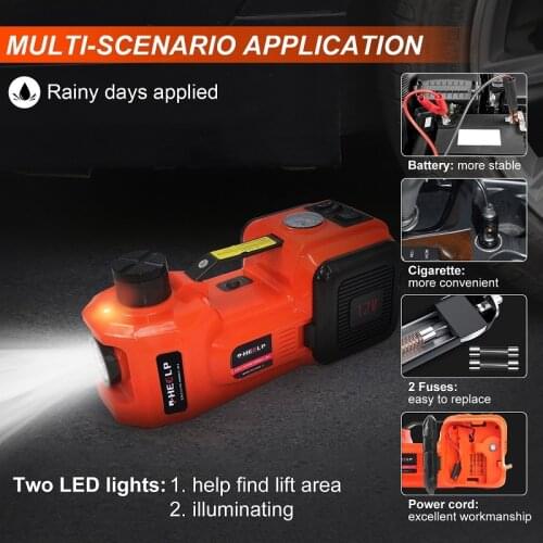E-HEELP 3 in 1 Electric Hydraulic Car Jack kit 5Ton 12V Car Lift With Impact Wrench&Tire Inflator Built-in LED light Auto Jacks