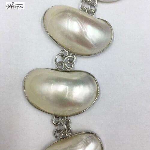 White Mother of pearl Shell Women Men Bracelet 7~9” adjust size FG8696