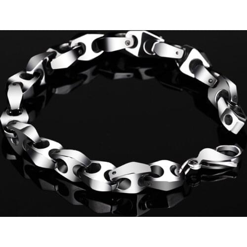 Punk High Polished Silver Tones Solid Tungsten Carbide Chain Links Man Bracelets Fashion Mans Jewelry for Him Length 21cm