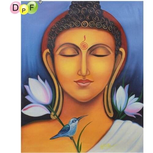 DPF 5D DIY full square diamond painting cross stitch female Buddha white flower diamond embroidery mosaic painting decoration