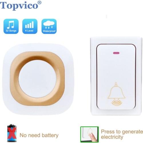 Topvico Home Security Welcome Wireless Doorbell Smart Chimes Door Bell Alarm LED Light 32 Songs With Waterproof Touch Button
