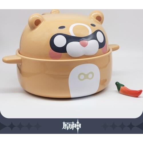 Game Genshin Impact Xiangling Crispy Rice Ceramics Noodle Bowl Tableware Anti-Scalding Lunch Box Chopsticks Holder Cosplay Gift