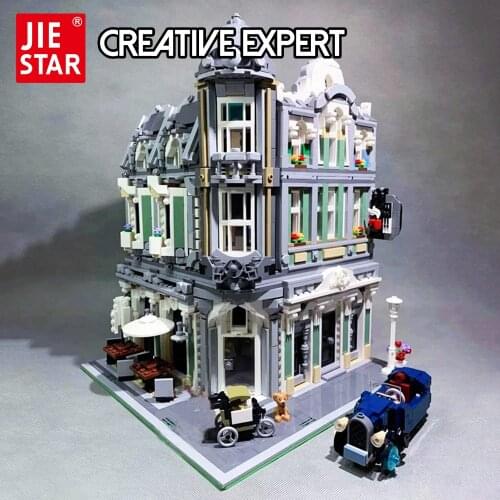 JIESTAR Creatoring Expert Street View Moc Bricks European Jazz Cafe Shop Modular 89100 Model Building Blocks Toy Corner Cafe