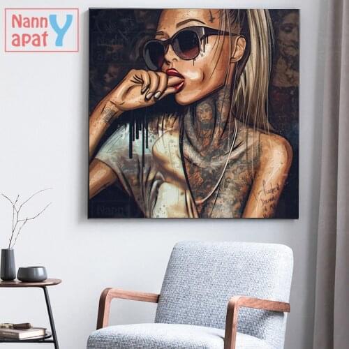 Fishion Canvas Painting Wall Picture Prints On New Graffiti Street Wall Art Abstract Modern Women Portrait Decor For Living Room