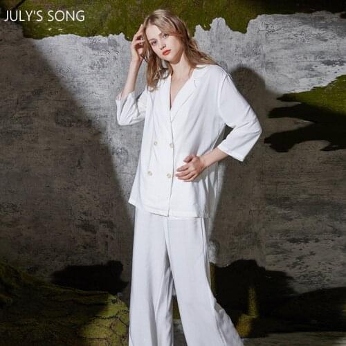 JULYS SONG 2021 Modal Spring Summer Pajamas Set Women Casual Sleepwear Solid Half-sleeved Soft Female Nightwear Lounge Wear