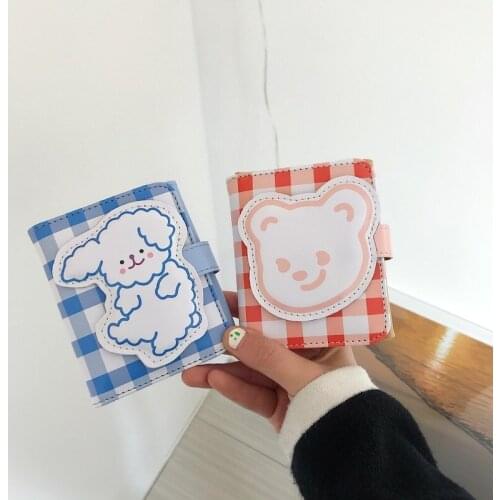 Cute Bear Wallet Cartoon Ins Wind Female Short Coin Purse Snap Type Three-fold PU Card Bag Coin Small Mini Bag