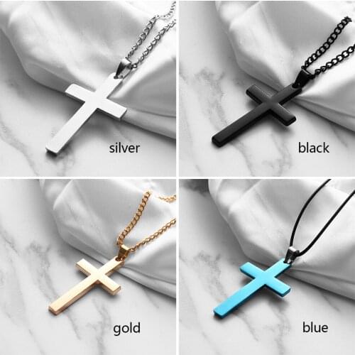 Fashion Christian Titanium Steel Single Large Glossy Cross Necklace Mens Jewelry Pendant Chain Stainless Steel Pendant