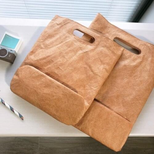 Fashion Hand Reusable Shopping Tote Eco Shopper Grocery Food Lunch Bread Bag Kraft DP Paper Handbag Large Capacity