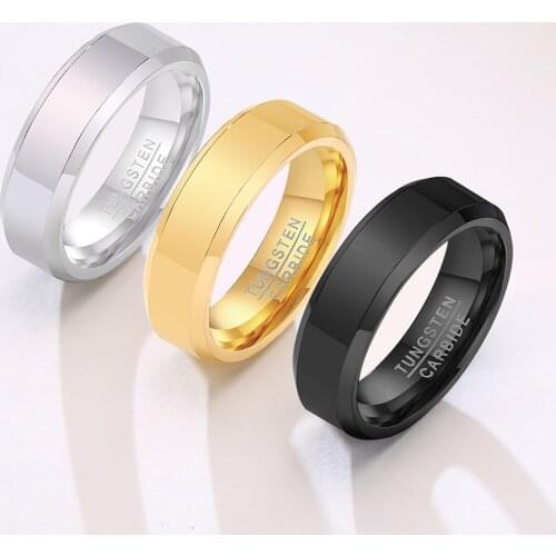 Fashion Silver Gold Black Ring 100% Pure Tungsten Carbide Rings For 6mm Men Women Wedding Rings Beveled Edges Band Polished