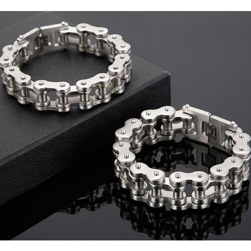 Hiphop Stainless Steel Men Bracelet 17/21MM Cycling Bicycle Chain Mens Bracelets & Bangles 2021 Masculine Jewelry Gifts For Him