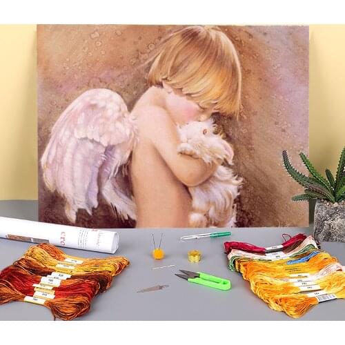 Angel Kids Printed Water-Soluble Canvas 11CT Cross-Stitch DIY Embroidery Complete Kit DMC Threads work Sewing Different