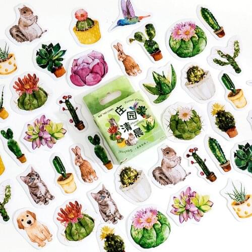 Green Cactus Stickers Succulents Plant Decorative Sticker Scrapbooking Journal Sticker For Children DIY Hand Account Stationery