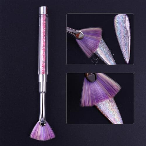 New 1PC Rhinestone Handle Fan Shape Nail Brush Gradient Dust Glitter Powder Remover Nail Art Drawing Pen Painting Manicure Tools