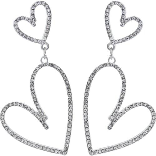 New Trend Gold Silver Color Heart-shaped Earrings For Women Alloy Rhinestone Simple Fashionable Earrings Party Gifts Jewelry