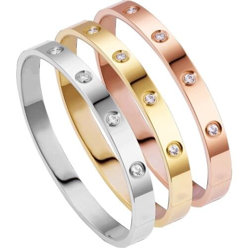 BOYULIGE ENew Fashion Classic Women Bangles For Women Gold Rose Gold Silver Color Rhinestone Bracelet Cuff Simple Trendy Jewelry