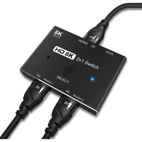 New Switcher HDMI 2.1-compatible 2 in 1 out Ultra speed 48Gbps 8K@60Hz 4K@120Hz Switch adapter With switch button For HDTV