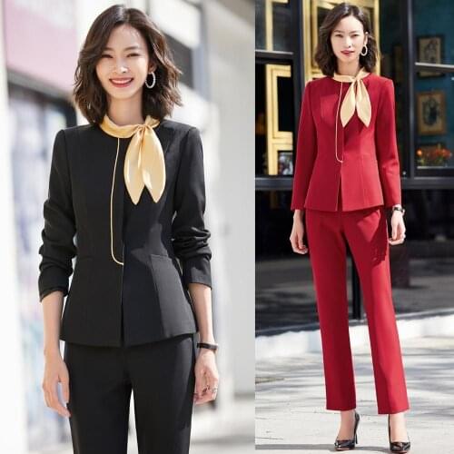 Formal Fashion Black Blazer Women Business Suit with Pant and Jacket Sets Ladies Work Wear Office Uniform Styles Pantsuits