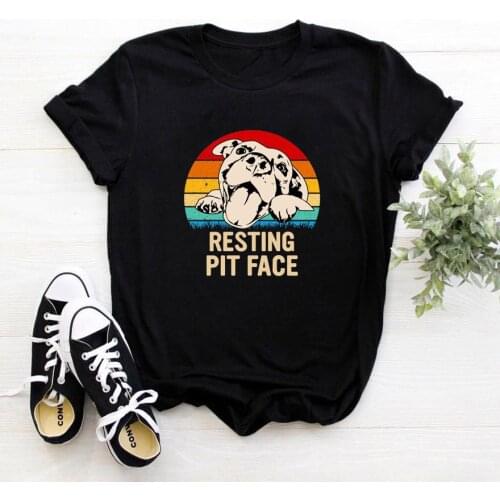 Resting Pit Face T Shirt Women Puppy Graphics O-Neck Tshirt Women Funny Animal Print Femme T-shirts Harajuku Kawaii Tops